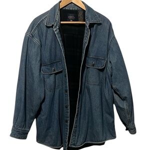 Men’s Green Plaid Fleece Lined Button Down Warm Blue Jean Shirt